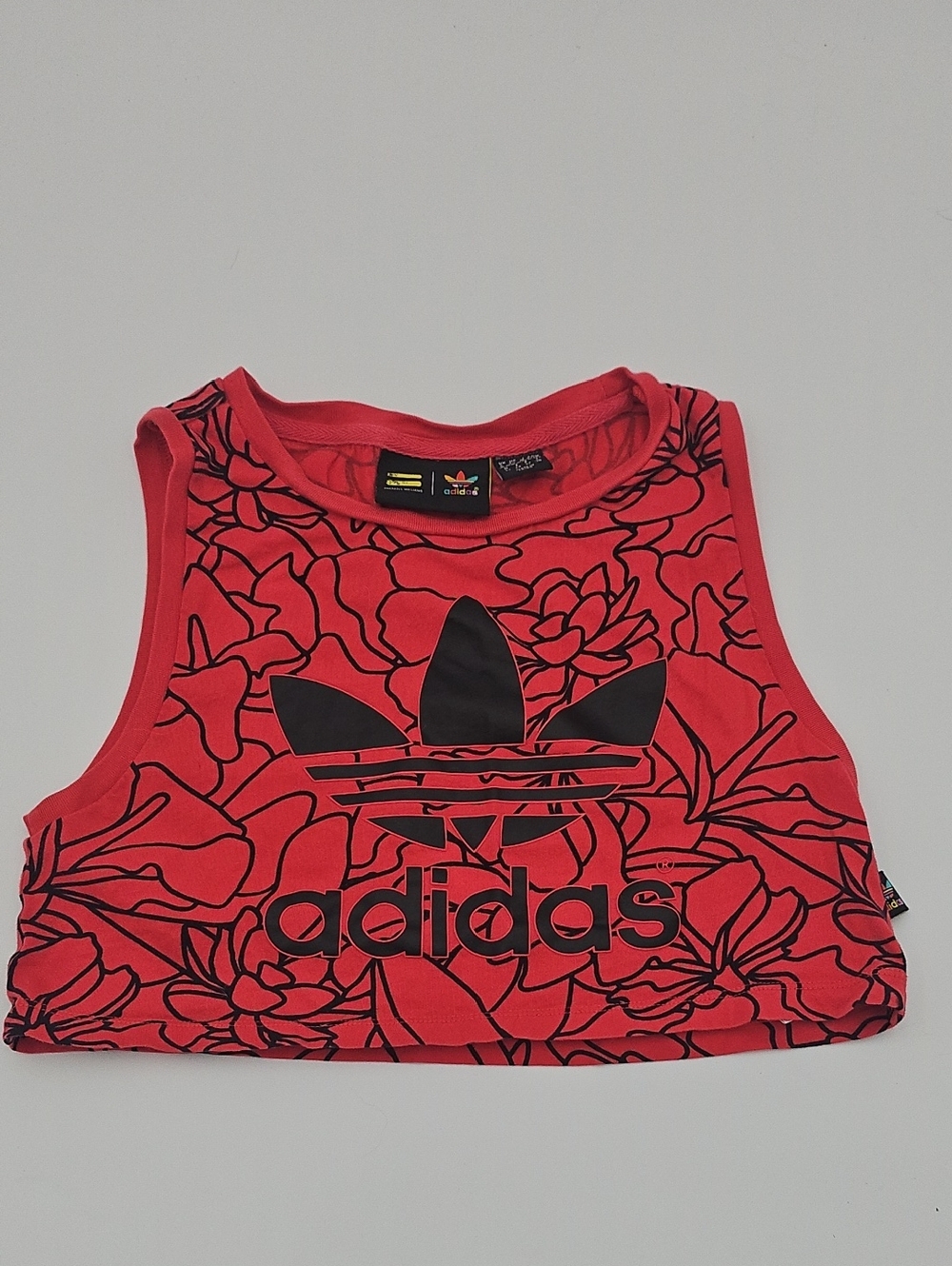 Adidas Pharrell Williams Red and Black Floral Crop Tank Top XS